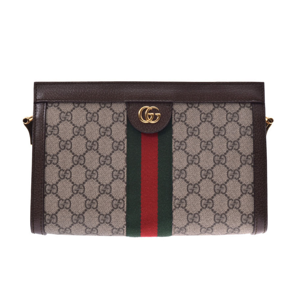 Gucci Ophidia GG Supreme Chain Shoulder Bag Gray Brown Leather